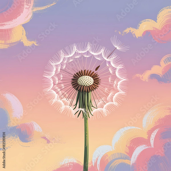 Obraz Whimsical Dandelion Against Soft Twilight Sky