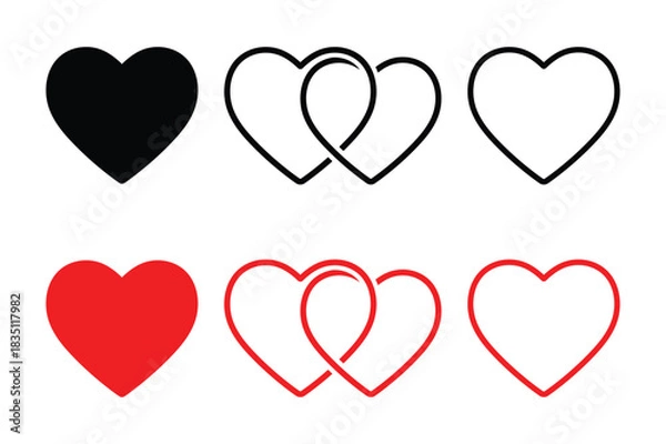 Fototapeta Heart Love Symbol Icon Solid Outline Interlocking Set Vector 