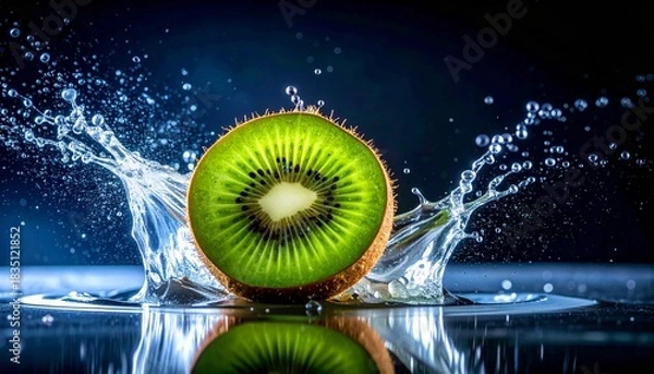 Fototapeta Kiwi slice splash a refreshing moment