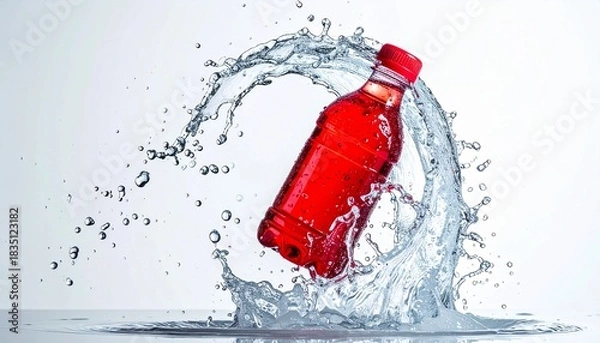 Fototapeta Refreshing drink bursts through splashing water