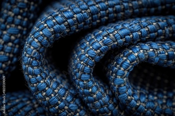 Fototapeta Detailed blue rope with intricate weave creates a dynamic textured pattern