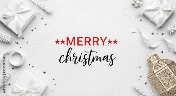 Fototapeta Festive Christmas Gift Flat Lay with Holiday Decoration and Message