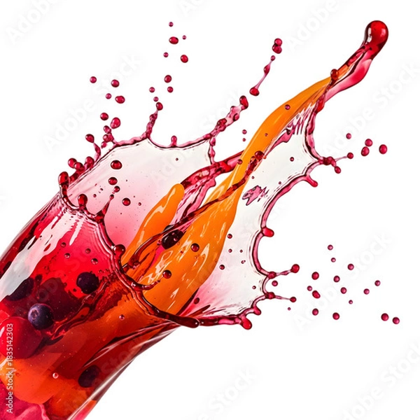 Fototapeta "Dynamic Red and Orange Liquid Splash - High-Speed Fruit Juice Wave on White Background"
