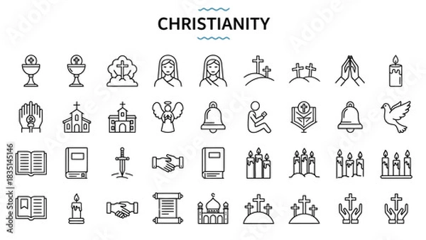 Obraz Christianity icon set depicting religious symbols and traditions for spiritual expression and faith exploration