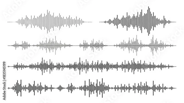 Obraz Sound wave patterns representing audio frequencies and decibel levels for music production and analysis