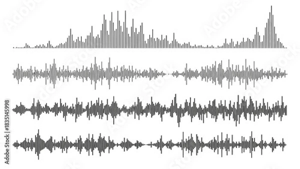Obraz Abstract digital audio waveforms illustrating diverse sound spectrums and dynamic frequency data visualization for technology and information display