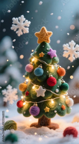 Obraz Yarn Christmas Tree with Lights