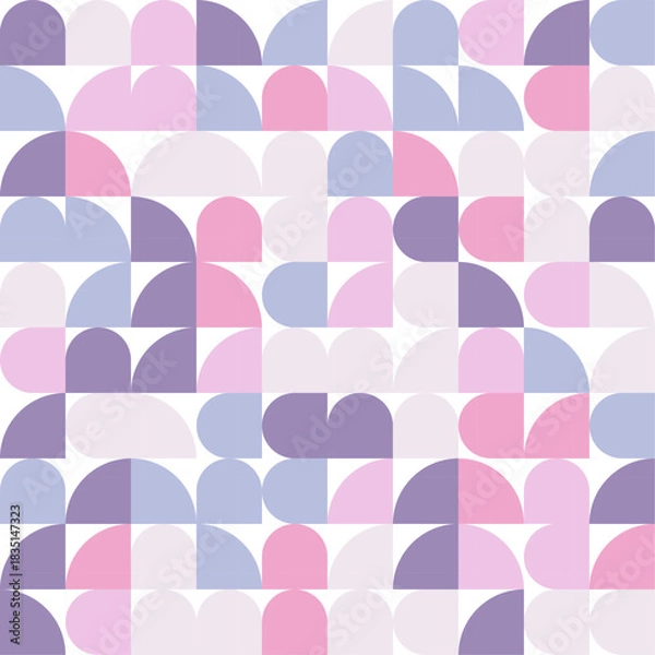 Fototapeta Seamless pastel geometric pattern with rounded abstract shapes in pink, purple, and blue tones. Modern minimal design for textile, wallpaper, branding, and decorative backgrounds.