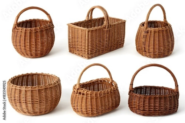 Fototapeta Collection of woven baskets with handles
