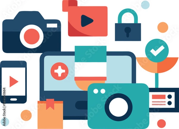 Obraz Person using a camera phone for content creation isolated on white background