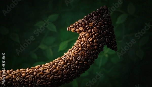 Obraz Spiraling Coffee Beans Forming Upward Arrow for Commodity Futures Display