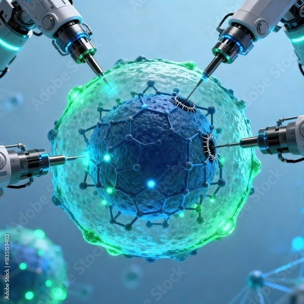 Obraz Nanorobots manipulating human cell structure for biotech research