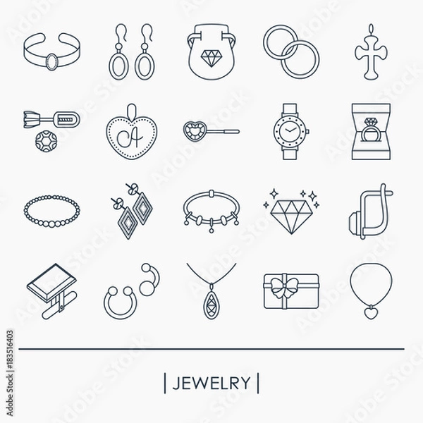 Fototapeta Collection of jewelry outline icons