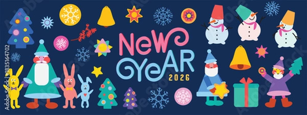 Obraz New Year 2026 Holiday Cartoon Element Set Illustration