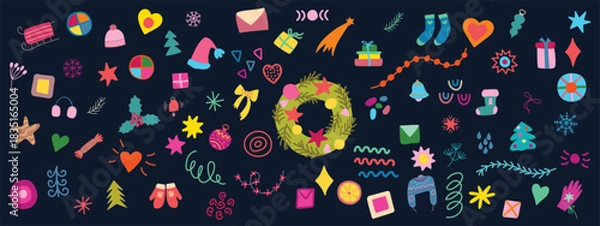 Obraz Colorful Christmas and New Year Holiday Element Set Illustration