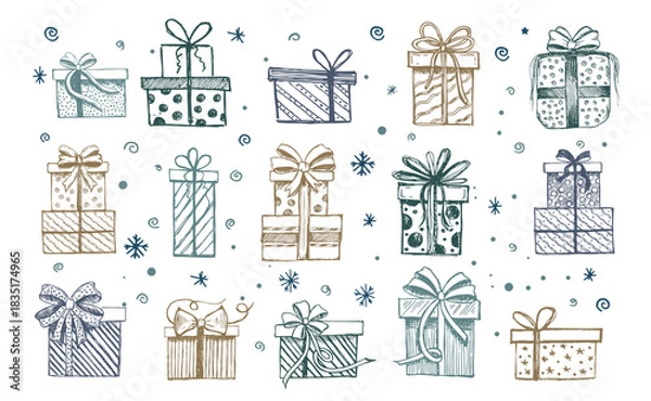 Obraz Doodle icons of gift box. Hand drawn elements.	

