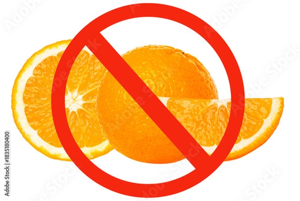 Obraz Citrus Allergy Warning Symbol with Orange Slice on Empty Background