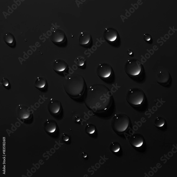 Obraz Black background with glossy water droplets