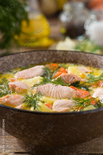 Obraz Salmon soup with cream.