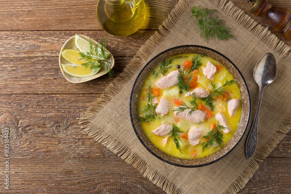 Obraz Salmon soup with cream.