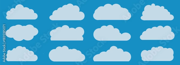 Fototapeta Clouds icon set. White cloud and blue sky vector set.  Cloudy weather comics elements  for  weather forecast, web interface or cloud storage applications.