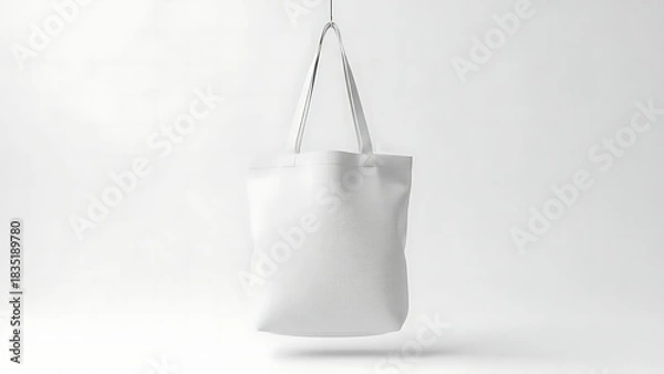 Fototapeta Minimalist White Tote Bag Mockup on Clean Background for Branding.