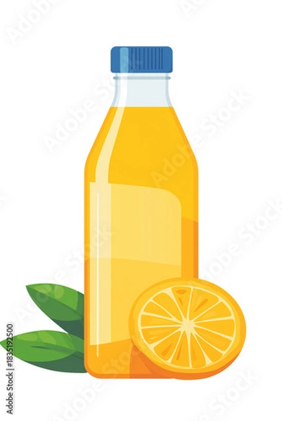Obraz Minimalist orange juice bottle illustration isolated on white or transparent PNG background. Perfect for beverage, food, drink, and health designs.