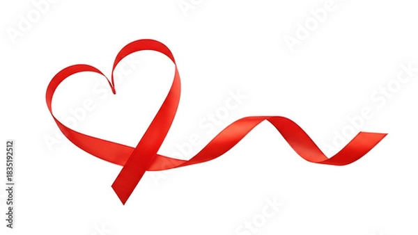 Obraz Red ribbon shaped like a heart isolated on transparent background