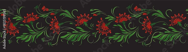 Obraz Vector floral seamless pattern from hand painted flowers on a black background
