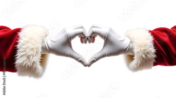 Fototapeta Santa claus hands making a heart shape on a transparent background, Christmas love gesture