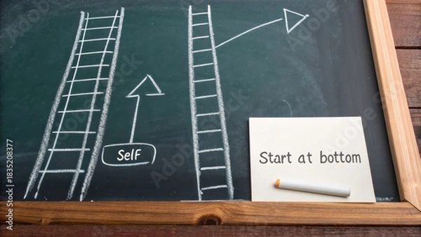 Fototapeta Chalkboard sketch of ladder representing personal growth