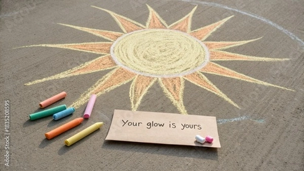 Fototapeta Chalk Sunburst Drawing With Encouraging Message on Card