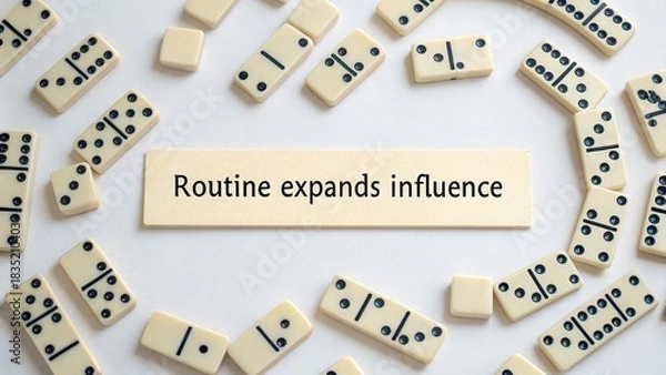 Fototapeta Domino blocks arranged in a spiral pattern with inspirational text