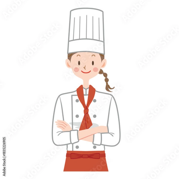 Obraz 腕組みする女性シェフのイラスト　コック　パティシエ