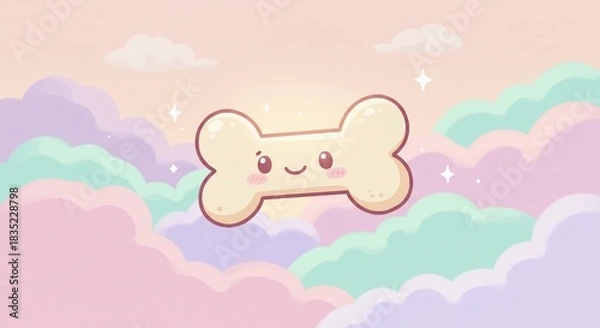 Obraz Cute Bone Illustration with Pastel Clouds