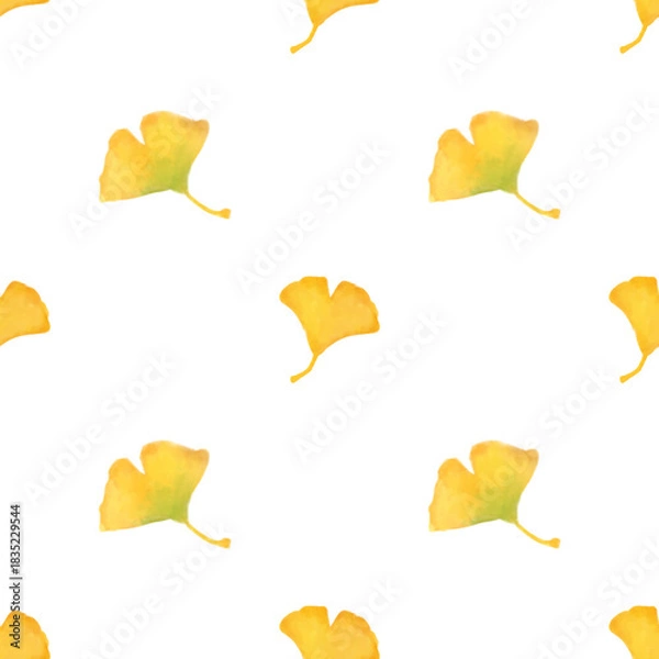 Fototapeta Autumn seamless pattern. Yellow leaves pattern watercolor illustration for wrapping paper, textile prints, banners, backgrounds	