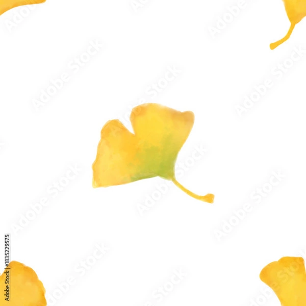 Fototapeta Autumn seamless pattern. Yellow leaves pattern watercolor illustration for wrapping paper, textile prints, banners, backgrounds	