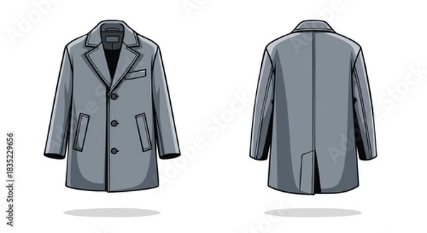 Fototapeta Illustrative depiction of a sophisticated grey overcoat showcasing front and back views on a clean backdrop