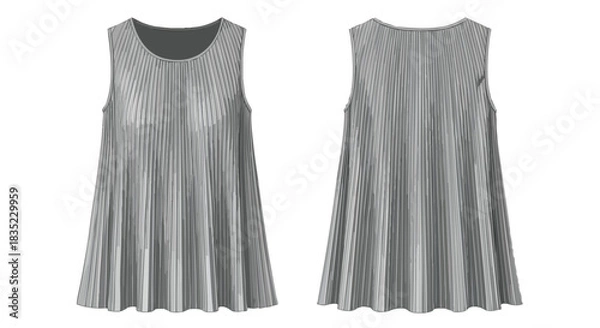Fototapeta Elegant silver pleated sleeveless top showcasing front and back design perspectives in a seamless fashion illustration
