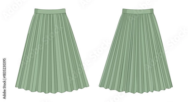 Fototapeta Elegant pleated midi skirt showcasing a-line silhouette with a light green color and geometric folds evoking minimalist fashion