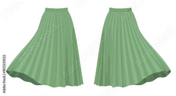 Fototapeta Elegant Flowing: A Captivating Depiction of Two Green Pleated Skirts in Motion with Soft Subtle Folds and Light and Shadow Play