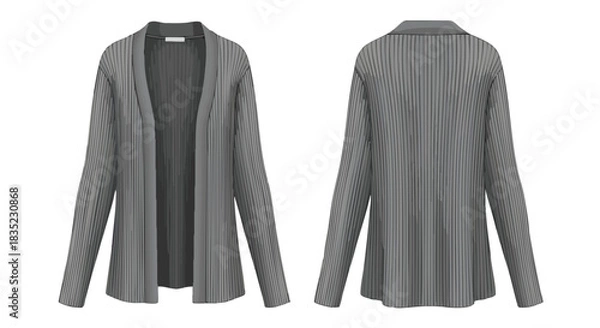 Fototapeta Elegant gray pleated cardigan showcasing versatile style from front and back views for fashion catalog representation