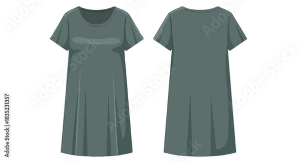 Fototapeta Visualization of a Simple Gray Dress Design for Fashion Mockups and Style Guides front and back views isolated over a white background