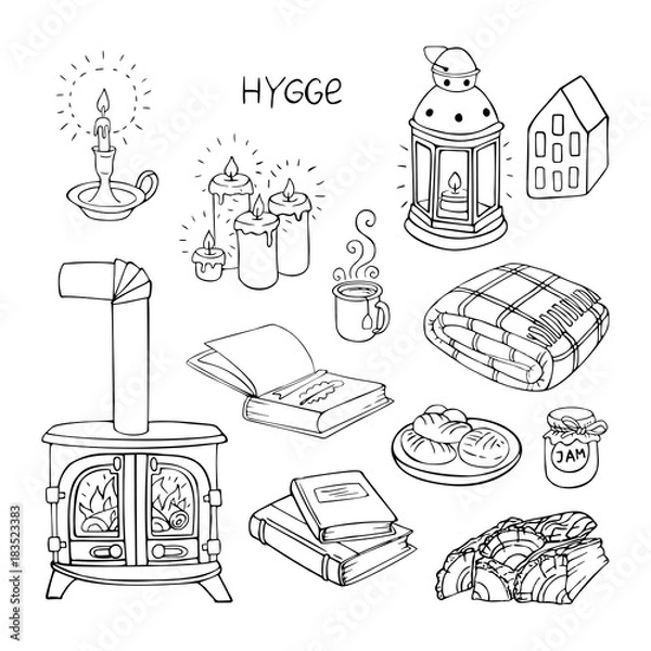 Obraz set of hygge doodles.
