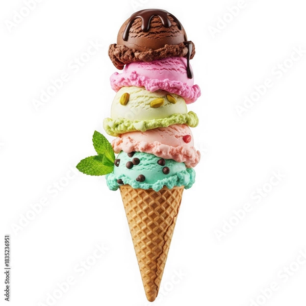 Fototapeta Tall stack of ice cream isolated on transparent background