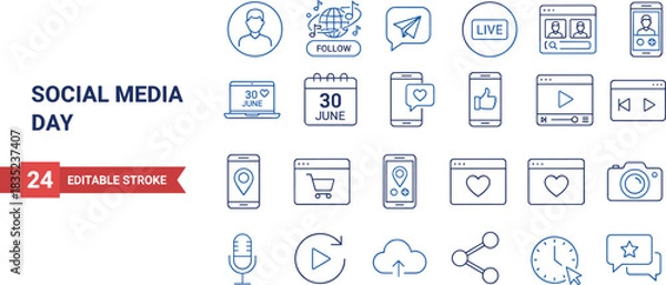 Obraz Digital Marketing, Live Streaming, Mobile Applications, E-commerce Shopping, Follower Network, and Engagement Concept.