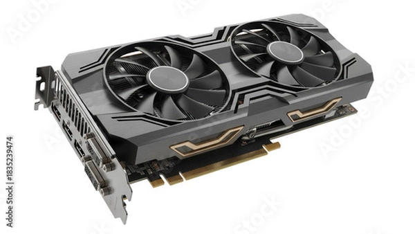 Obraz Modern gray graphics card PNG isolated on transparent background, computer hardware component for gaming and high performance computing