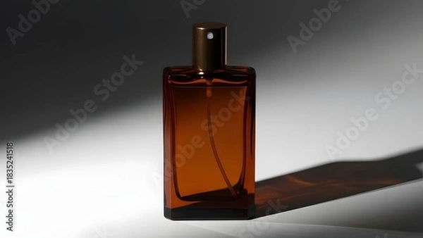 Obraz Amber perfume bottle with dramatic lighting and shadow play
