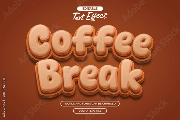 Obraz 3d Coffee break editable text effect with cartoon text style