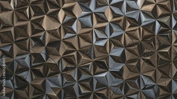 Obraz Abstract Geometric Pattern with Reflective Metallic Surface and Triangular Shapes.